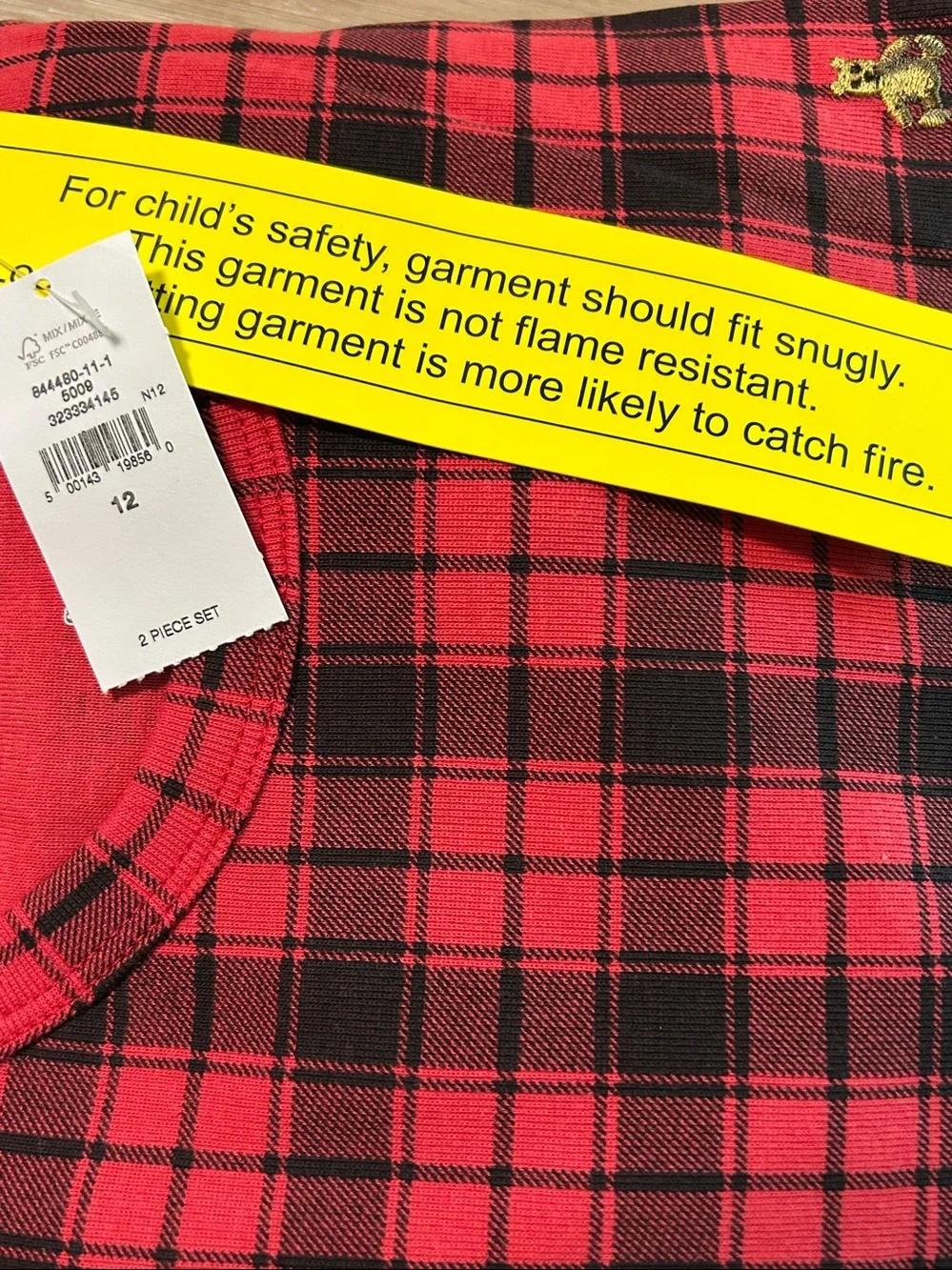 GAP Children Organic Kids Holiday Pajamas Set Cotton Size 12 Years Red-Black NEW
